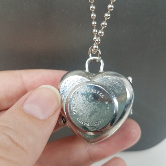 Heart Filigree Rhinestone SilvertoneWatch Necklace - Picture 7 of 7